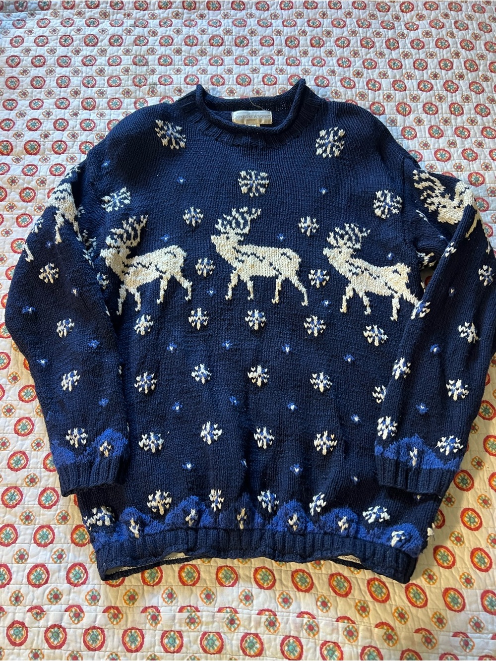 Vintage 90s Winter Elk Knit Snowflake Sweater size medium